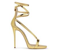 Sandales à talons aiguilles hauts à lanières avec sangle de cheville et boucle pour femme - Plateforme confortable à bout ouvert - Chaussures habillées pour fête quotidienne, doré, 37.5 EU