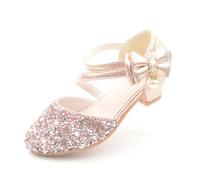 Sandales à talons bas dorées style ballet for filles avec bout fermé for la danse, chaussures de ballerine à talons hauts(Pink,33 Insole 21cm)