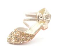 Sandales à talons bas dorées style ballet for filles avec bout fermé for la danse, chaussures de ballerine à talons hauts(Gold,33 Insole 21cm)