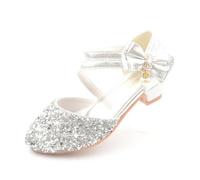 Sandales à talons bas dorées style ballet for filles avec bout fermé for la danse, chaussures de ballerine à talons hauts(Sliver,33 Insole 21cm)
