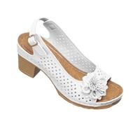Sandales à talons bas et épais pour femme - Respirantes - Fleurs - Sangles réglables - Boucle - Bout ouvert - Tendance - Chaussures de fête antidérapantes pour un usage quotidien, blanc, 37.5 EU