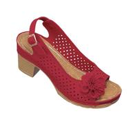 Sandales à talons bas et épais pour femme - Respirantes - Fleurs - Sangles réglables - Boucle - Bout ouvert - Tendance - Chaussures de fête antidérapantes pour un usage quotidien, Rouge, 37 EU