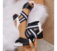 Sandales À Talons Chunky Pour Dames Avec Bout Ouvert En Croix Et Bande Élastique, Talons Plateforme Et Blancs Casual En Pu EUR35,EUR36,EUR37,EUR38,EUR39,EUR40,EUR41,EUR42,EUR43Blocs de couleur