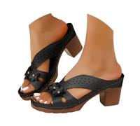 Sandales à talons compensés épais pour femme - Motif floral - Bout ouvert - Chaussures d'été légères et confortables - Chaussures compensées douces et creuses pour mariée, a noir, 35.5 EU