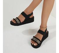 Sandales À Talons Compensés Pour Femmes, Fond Épais, Lacets À Pampilles, Brides De Cheville, Bout Ouvert, Noires, Parfaites Pour Les Vacances Sur L'île Et Un Usage Quotidien CN35,CN36,CN37,CN38,CN39,C