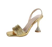 Sandales à Talons dorés pour Femmes - À Enfiler avec Une Seule Sangle, Talons Hauts d'été en Plein air pour Les fêtes, bals de Fin d'année, Mariages,d'or,35 EU