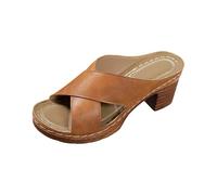Sandales à talons épais pour femme - Pantoufles à enfiler - Bout ouvert - Antidérapantes - Légères - Coupe large - Chaussures de marche d'été confortables avec soutien de la voûte plantaire, marron