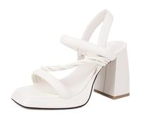 Sandales À Talons Femme Talons Blocs Bride À La Cheville À Boucle Bout Carré Ouvert Plateforme Sandales À Talons Robe pour Cocktail Et Vacances,Blanc,45 EU