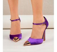 Sandales à talons hauts classiques élégantes à bout pointu plaqué or de couleur vive pour femmes EUR36,EUR37,EUR38,EUR39,EUR40,EUR41Unicolore