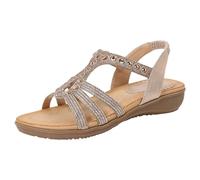 Sandales à talons hauts de couleur unie pour femme - Style bohème - Tongs avec perles et strass - Boucle - Talon extensible - Sandales à lanières élastiques - Sandales bohème pour femme, or, 42 EU