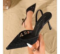 Sandales à talons hauts élégantes et pour femmes Automne/Hiver 2025, avec bride à la cheville, en dentelle et mesh, à bout ouvert, talons fins respirants, convenant aux robes, à l'été et à la Saint-Va