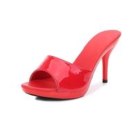 Sandales À Talons Hauts Et Pantoufles pour l'usure Extérieure-Un Mot Sangle Bout Ouvert Talon Aiguille All-Match Mode Pantoufles Sexy,Rouge,39 EU