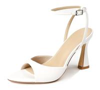 Sandales À Talons Hauts Femme Bout Pointu Orteils Ouverts Lanières Talons Blocs Gros Strap Cheville Sandales Mariage Fête De Noces Bal Robe Sexy Chaussures De Soirée,Blanc,37.5 EU