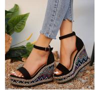 Sandales à talons hauts pour femme - avec bouton - respirante - noir 36