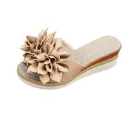 Sandales à talons hauts pour femme - Chaussures d'été légères à bout ouvert - Sandales à plateforme - Sandales bohème - Chaussures de plage avec fleurs - Antidérapantes - Élégantes sandales compensées