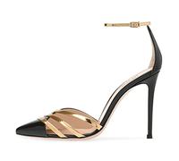 Sandales à Talons Hauts pour Femmes avec Bride à la Cheville et Bout Pointu - Talons d'été pour Mariages, fêtes au Bord de la Piscine, galas du Soir,Noir,39 EU