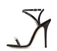 Sandales à Talons Hauts pour Femmes avec lanière croisée et Sangle Unique Autour de la Cheville - Indispensable pour Les soirées d'été en Rendez-Vous,Noir,34 EU