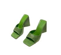 Sandales à Talons Hauts pour Femmes, Bout carré Ouvert, Mules à Talons à Enfiler, Chaussures à Diapositives Dos Nu pour Robe de mariée à la Mode,Vert,35 EU