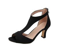 Sandales à talons hauts romaines vides pour femmes, style européen et américain, fermeture éclair dans le dos, commerce extérieur, grand côté, talons hauts romains, taille 9, Noir , 39.5 EU