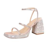 Sandales à Talons Hauts Sandales à Talons Hauts et épais for Femmes, Chaussures Plateforme Bride la Cheville, élégantes Cristaux Brillants, for fêtes pour Femmes(Nude,8)