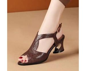 Sandales à talons moyens pour femmes - à la mode - souples - à brides - assorties - marron 40