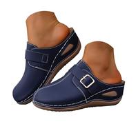 Sandales à talons pour femme - Belles plateformes - Chaussures d'été - Style rétro - Sandales compensées respirantes - Sandales de plage creuses - Décontractées - Couleur unie, Marine, 42 EU 3X-Large