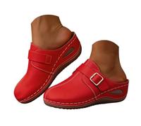 Sandales à talons pour femme - Belles plateformes - Chaussures d'été - Style rétro - Sandales compensées respirantes - Sandales de plage creuses - Décontractées - Couleur unie, rouge, 39 EU 3X-Large