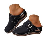 Sandales à talons pour femme - Belles plateformes - Chaussures d'été - Style rétro - Sandales compensées respirantes - Sandales de plage creuses - Décontractées - Couleur unie, Noir , 37 EU 3X-Large