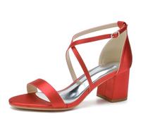 Sandales à Talons pour Femme Bout Ouvert à Traverser la Cheville Chaussures d'été élégantes Talons Hauts,Rouge,35 EU