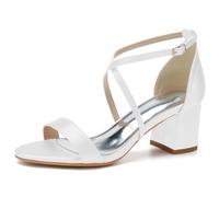 Sandales à Talons pour Femme Bout Ouvert à Traverser la Cheville Chaussures d'été élégantes Talons Hauts,Blanc,37 EU