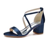 Sandales à Talons pour Femme Bout Ouvert à Traverser la Cheville Chaussures d'été élégantes Talons Hauts,Marine,36 EU