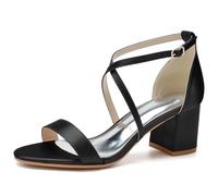 Sandales à Talons pour Femme Bout Ouvert à Traverser la Cheville Chaussures d'été élégantes Talons Hauts,Noir,38 EU