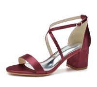 Sandales à Talons pour Femme Bout Ouvert à Traverser la Cheville Chaussures d'été élégantes Talons Hauts,Burgundy,36 EU