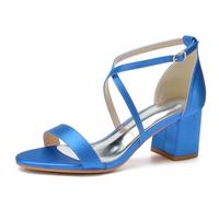 Sandales à Talons pour Femme Bout Ouvert à Traverser la Cheville Chaussures d'été élégantes Talons Hauts,Bleu,39 EU