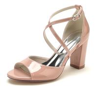 Sandales À Talons pour Femme Bout Ouvert Sangle Croisée Escarpins D'été Mariage À Talon Épais,Rose,37 EU