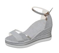 Sandales à talons pour femme - Escarpins à lanières avec talon bloc - Sandales compensées décontractées - Sandales à talon moyen - Pantoufles ouvertes - Sandales tendance - Chaussures de plage