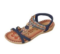 Sandales à talons pour femme - Sandales d'été décontractées tendance - Sandales compensées creuses - Confortables - Chaussures d'été élégantes et belles chaussures de plage, bleu, 42 EU 3X-Étroit