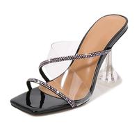 Sandales à Talons pour Femmes, Sandales à Talons Aiguilles à Bout carré, Chaussures à Talons Transparents pour fête de Mariage,Noir,41 EU