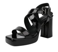 Sandales à Talons pour Femmes Talon épais Boucle Fermeture Bout carré Plateforme Robe Sandales Confort pour Le Soir et l'été,Noir,41 EU