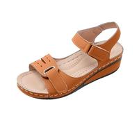 Sandales à tige pour femme - Sandales compensées à bout ouvert - Sandales plates d'été avec tongs orthopédiques avec petits talons pour femme, Orange, 38 EU