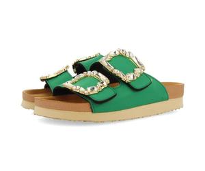 SANDALES BIO VERTES AVEC ORNEMENTATION DE BIJOUX POUR FEMMES ADERKLAA