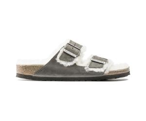 Sandales Birkenstock Arizona Shearling Embossed Oiled Leather Gris 38