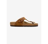 Sandales Birkenstock Gizeh Rivet en cuir velours couleur étroite marron chaud femme - 36