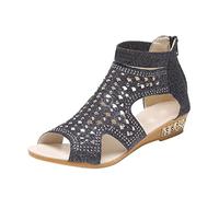 Sandales Blanches Femme Orthopedique Chaussure Ete Fermeture Éclair Poisson Talon Compensé Ouvert Respirant Dames Bouche Sandales Taille Orteil Grandes Chaussures Ete Femme Confortable (Black,37)