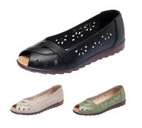 Sandales Blow Fish pour femme - Bout ouvert - Chaussures plates en cuir creux - Chaussures de marche d'été - Chaussures décontractées à fond plat - Sandales larges - Légères et élégantes pour femme