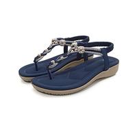 Sandales bohème pour femme - Tongs romaines avec strass et bride arrière élastique - Chaussures d'été plates pour la marche, la plage, la plage, les chaussures pour usage quotidien - Tongs plates,
