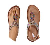 Sandales Bohème pour Femmes Flat Toe Post Walking Sandales Ethnique Strass Casual et Confortables Chaussures d'été avec Sangle élastique à la cheville, rose gold, 38.5 EU