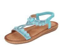 Sandales bohèmes pour femme avec barre en T élastique et sangle de cheville - Sandales d'été décontractées antidérapantes - Confortables - Bout ouvert - Chaussures de plage tendance pour les vacances