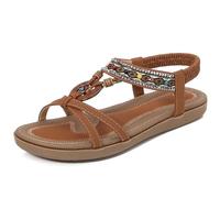 Sandales bohèmes tendance à bout ouvert brodées de perles pour femme, chaussures de plage décontractées d'été avec semelle souple antidérapante, idéales pour les festivals et promenades en bord de