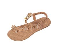 Sandales Boho Plates pour Femmes Sandales élégantes et Confortables à Bride élastique arrière, à Sabot Ouvert Sandale Pantoufles d’été avec Strass et Sangle de Cheville Chaussures de Plage n30